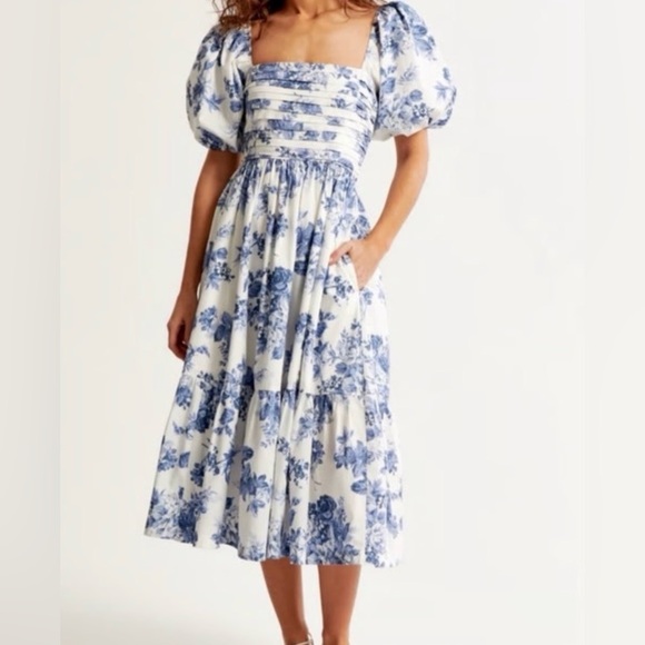 Abercrombie & Fitch Dresses & Skirts - Abercrombie & Fitch Blue and White Floral Midi Dress